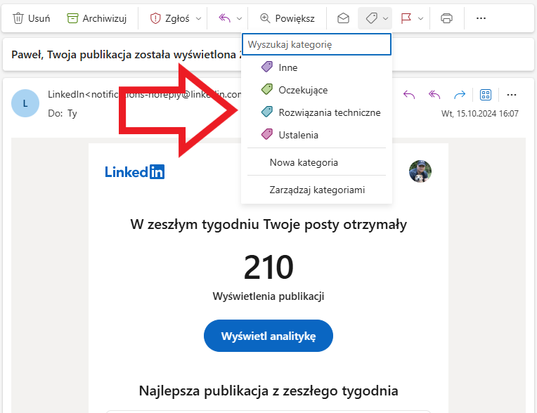 kategorie jakie można używać w poczcie outlook