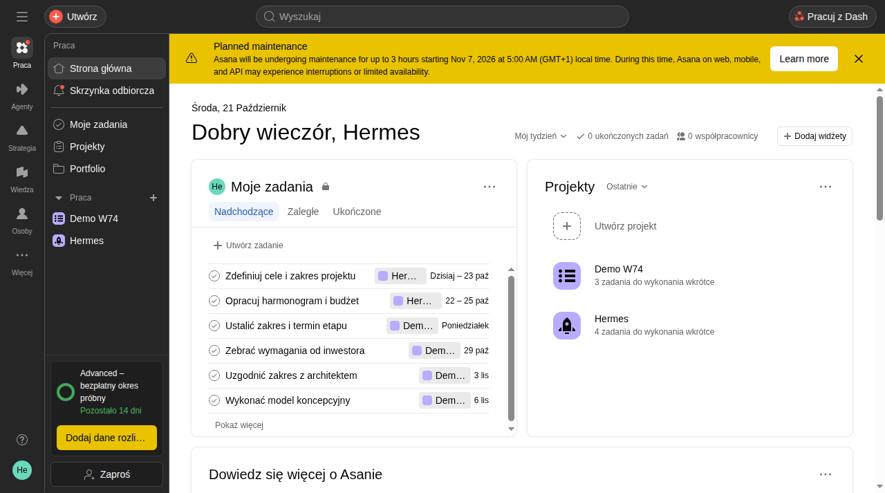 Strona główna przestrzeni w Asanie